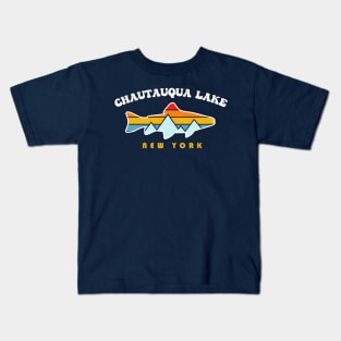 Chautauqua Lake New York NY Retro Sunet Fishing Kids T-Shirt